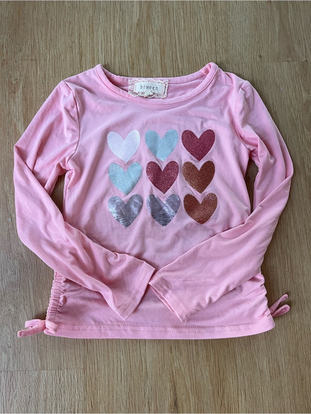 NWOT btween Pink Long-Sleeve Heart Graphic Top for Kids